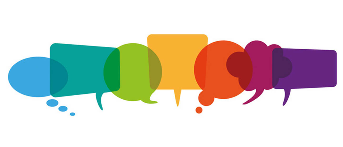 Rainbow-colored speech balloons