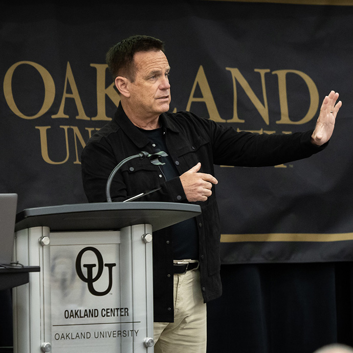 man at podium