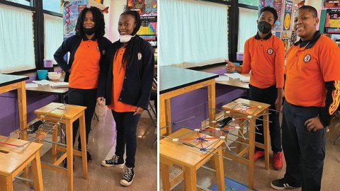 a graphic that shows two images of seventh graders one on the left has two girls standing side by side and the image on the right has two boys standing side by side