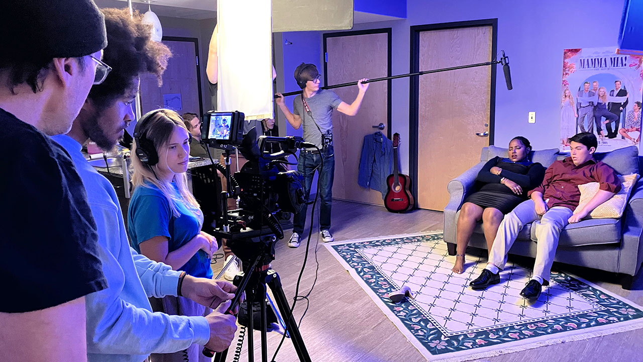 Directing Actors students in studio, filming scene
