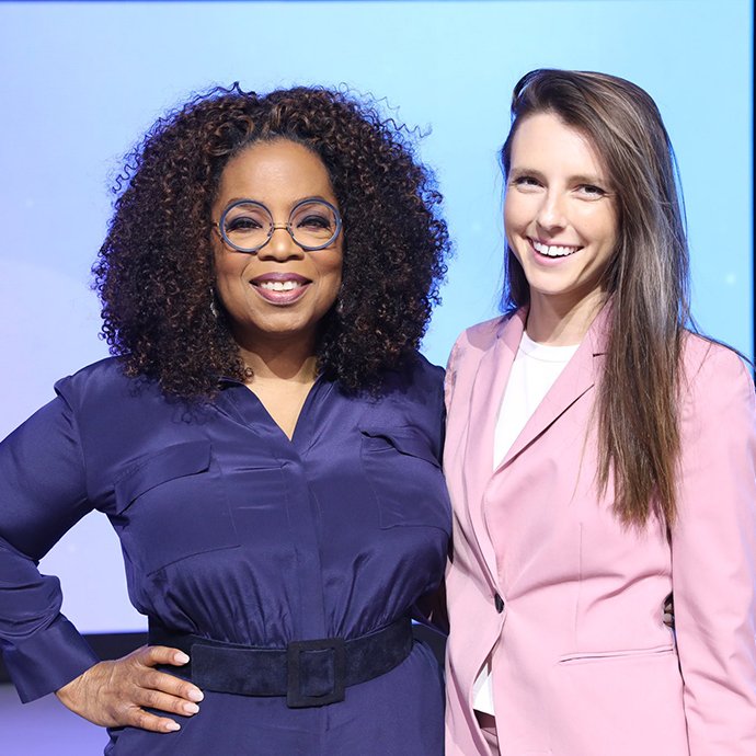 Two women smiling