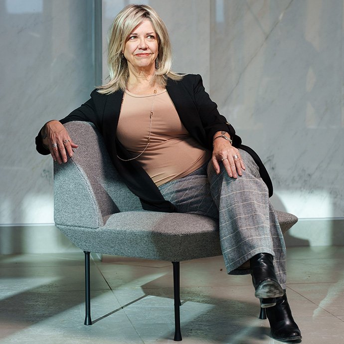A woman sitting