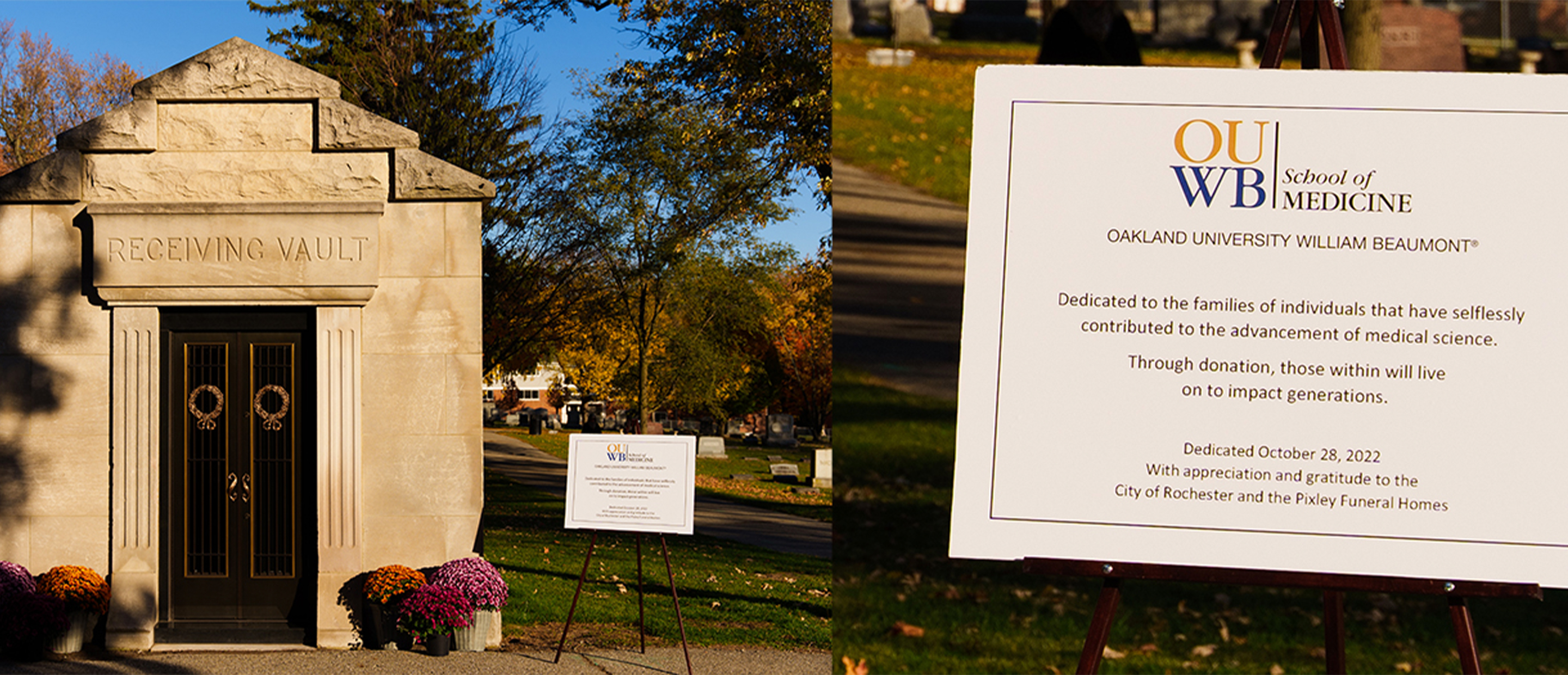 Mausoleum and Receiving Vault Banner An image of the mausoleum and receiving vault and a sign