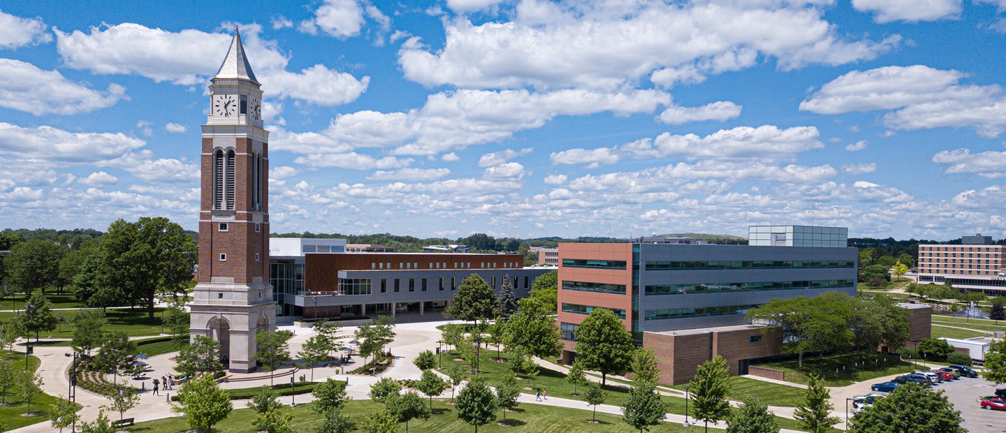 GDPR Privacy Notice Banner aerial photo of Oakland University featuring Elliott clock tower