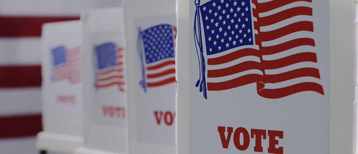 Election Administrator Certification Signs that say Vote with American flags on them