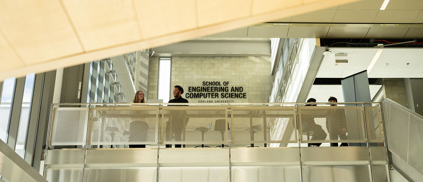Students inside the School of Engineering and Computer Science building