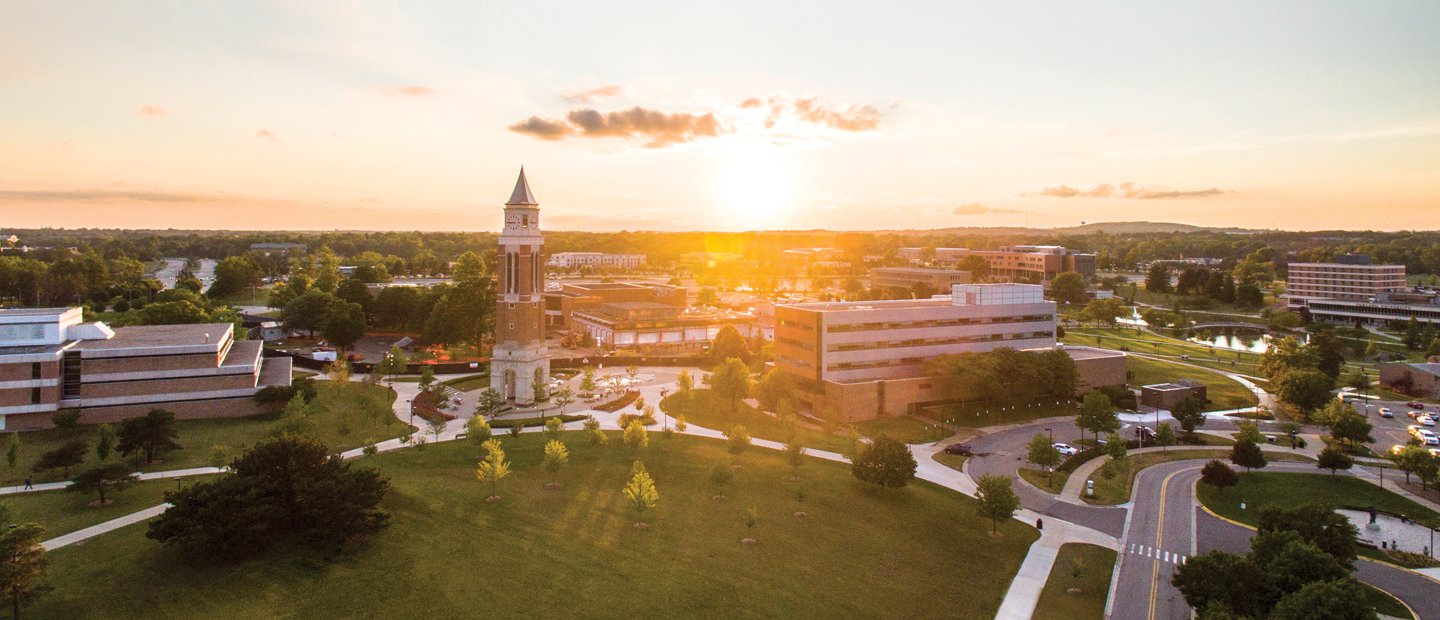 Aerial photo Oakland University with the sun coming up Aerial photo Oakland University with the sun coming up