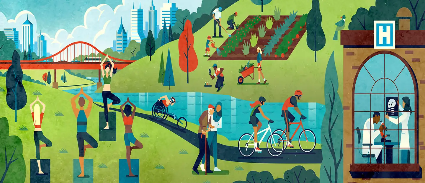 Healthology Graphic Graphic of people in a park