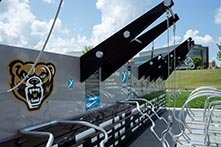 An outdoor fitness court at Oakland University.