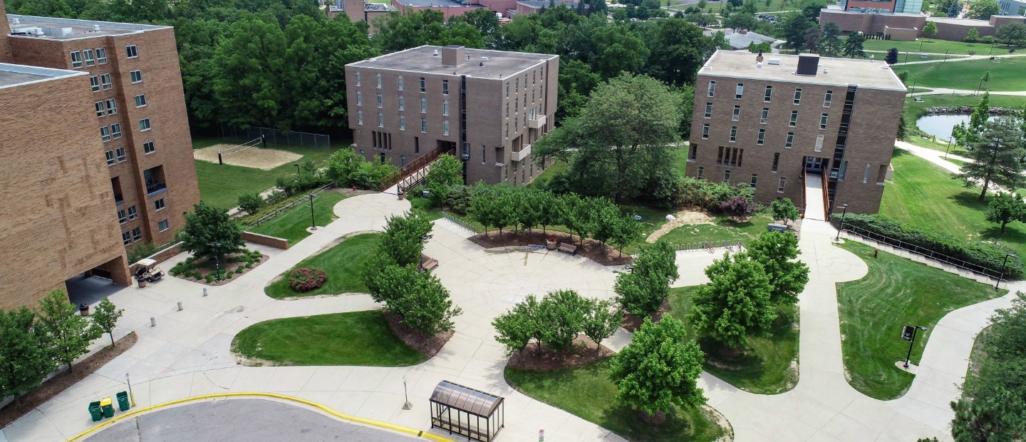 Oakland Community College Residents An aerial view of student housing buildings on Oakland University's campus